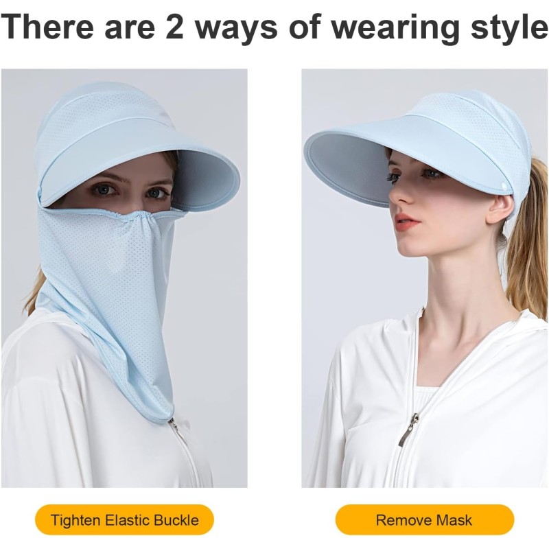 Women's wide brim sun hat with detachable face mask for outdoor use