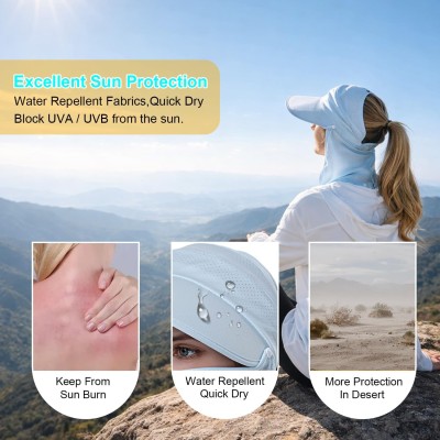 Women's wide brim sun hat with detachable face mask for outdoor use
