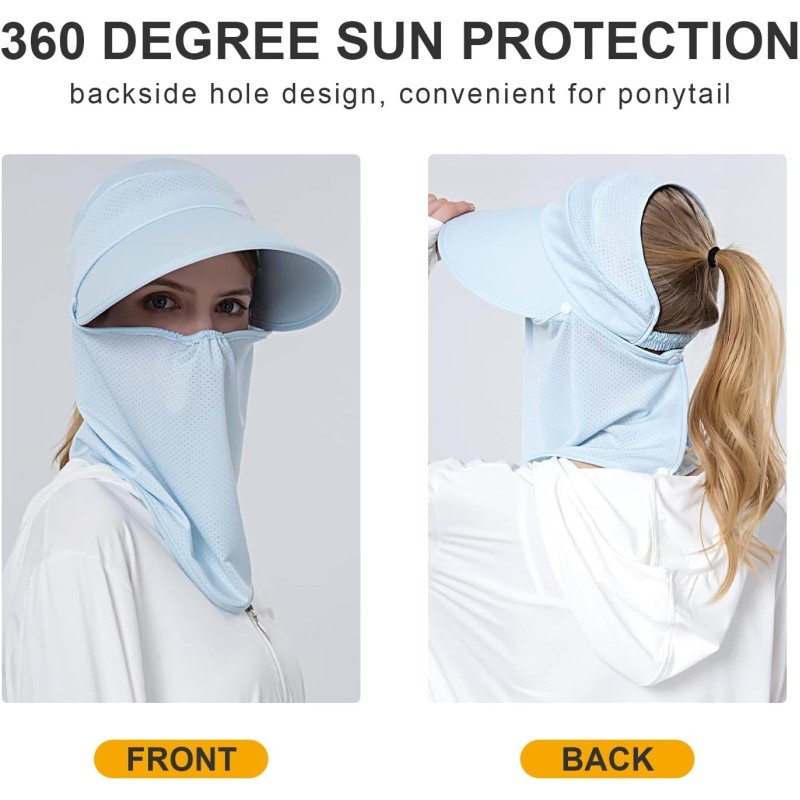 Women's wide brim sun hat with detachable face mask for outdoor use