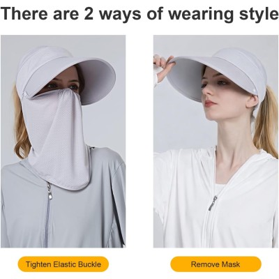 Women's Wide Brim Sun Hat with Neck Flap and Face Mask for Fishing Hiking Women wearing wide brim sun hat with detachable neck flap and face mask for UV protection while fishing