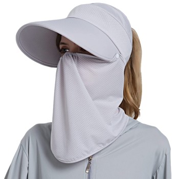 Women's Wide Brim Sun Hat with Detachable Neck Flap & Face Mask UV Protection for Fishing Hiking