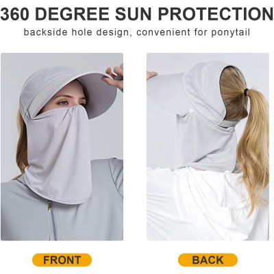 Women's Wide Brim Sun Hat with Neck Flap and Face Mask for Fishing Hiking Women wearing wide brim sun hat with detachable neck flap and face mask for UV protection while fishing