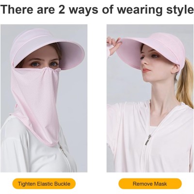 Pink Wide Brim Sun Hat with Detachable Face Mask Neck Flap Women's pink wide brim sun hat with detachable face mask and neck flap for UV protection