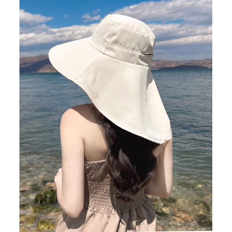 UPF 50+ Sun Hat Neck Flap Packable Hiking Fishing Safari Beige UPF 50+ sun hat with neck flap, beige color, designed for hiking, fishing and safari