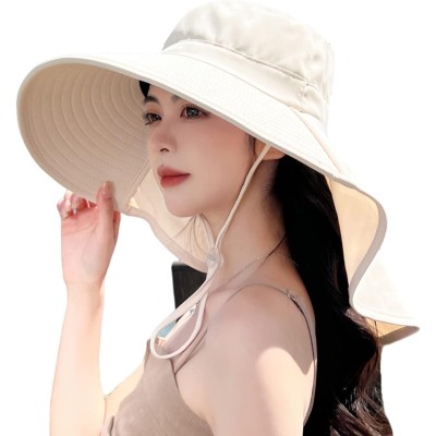 UPF 50+ Sun Hat Neck Flap Packable Hiking Fishing Safari Beige UPF 50+ sun hat with neck flap, beige color, designed for hiking, fishing and safari