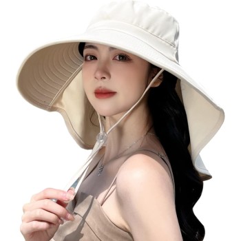 UPF 50+ Sun Hat for Summer, Neck Flap Quick Dry Packable Hiking Fishing Safari Hat Women Men One Size Beige