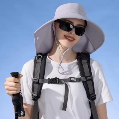 HUAMULAN Women's UPF50+ Packable Sun Hat (Light Gray) HUAMULAN Women's Light Gray UPF50+ Sun Hat with Neck Flap for Hiking and Fishing