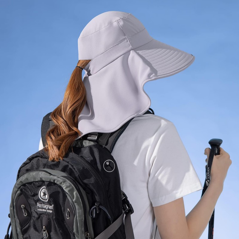 HUAMULAN Women's UPF50+ Packable Sun Hat (Light Gray) HUAMULAN Women's Light Gray UPF50+ Sun Hat with Neck Flap for Hiking and Fishing