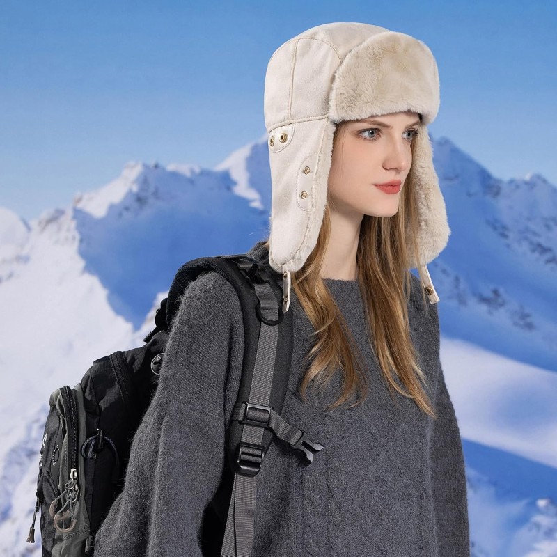 HUAMULAN Winter Trapper Ushanka Hat Beige Ear Flaps HUAMULAN Beige Ushanka Trapper Hat with Ear Flaps for Men and Women