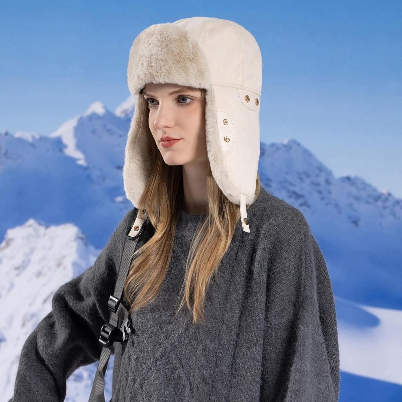 HUAMULAN Winter Trapper Ushanka Hat Beige Ear Flaps HUAMULAN Beige Ushanka Trapper Hat with Ear Flaps for Men and Women