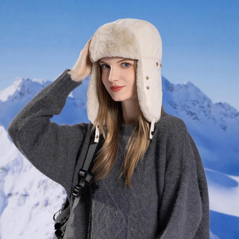 HUAMULAN Winter Trapper Ushanka Hat Beige Ear Flaps HUAMULAN Beige Ushanka Trapper Hat with Ear Flaps for Men and Women