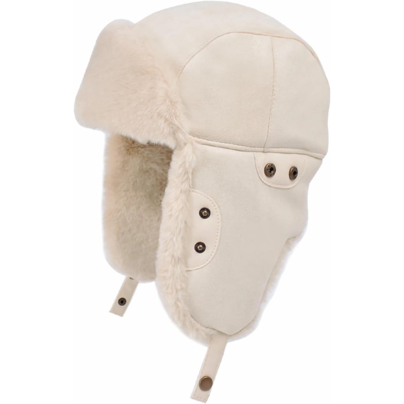 HUAMULAN Winter Trapper Ushanka Hat Beige Ear Flaps HUAMULAN Beige Ushanka Trapper Hat with Ear Flaps for Men and Women