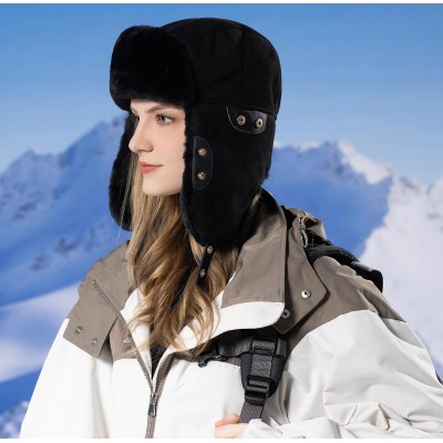 HUAMULAN Men Women Winter Trapper Hat Ushanka Ski Hunting Cap Black
