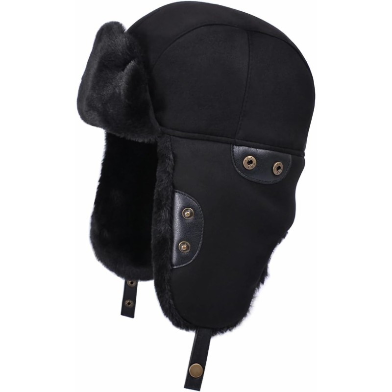 HUAMULAN Men Women Winter Trapper Hat Ushanka Ski Hunting Cap Black