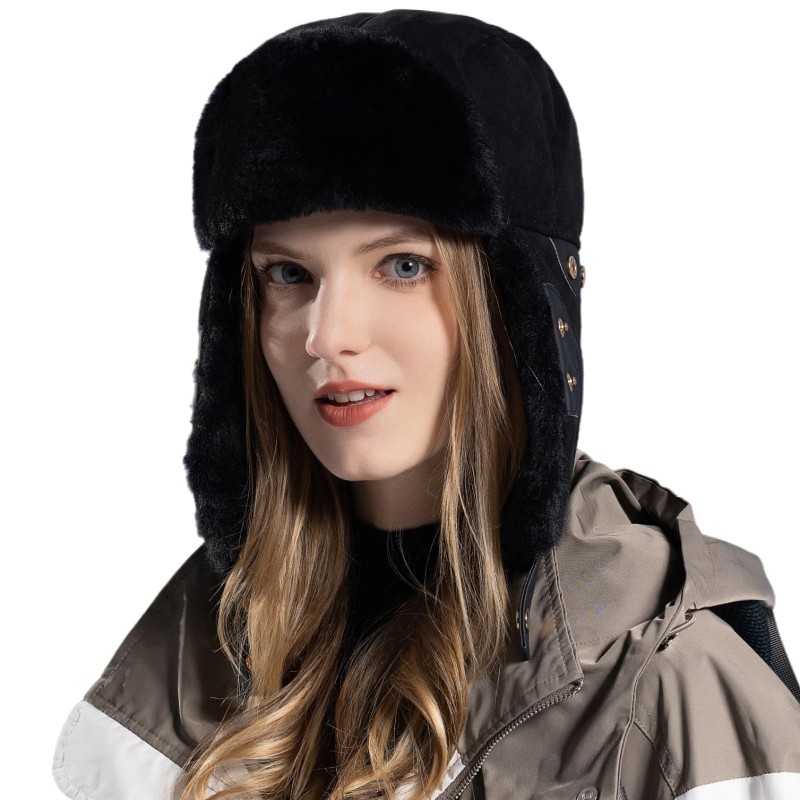 HUAMULAN Men Women Winter Trapper Hat Ushanka Ski Hunting Cap Black