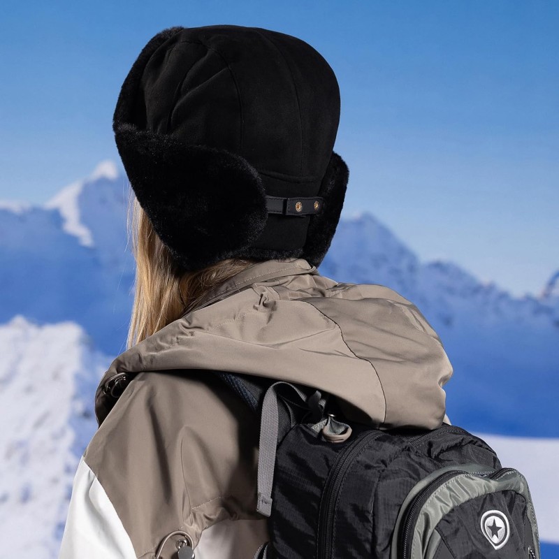 HUAMULAN Men Women Winter Trapper Hat Ushanka Ski Hunting Cap Black