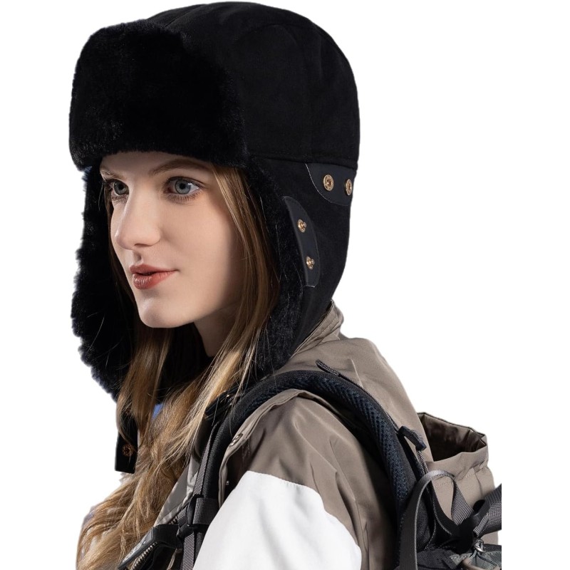 HUAMULAN Men Women Winter Trapper Hat Ushanka Ski Hunting Cap Black