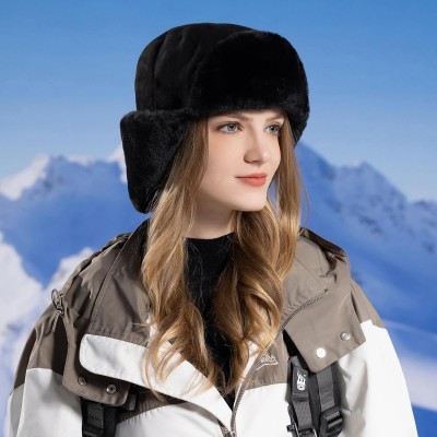 HUAMULAN Men Women Winter Trapper Hat Ushanka Ski Hunting Cap Black
