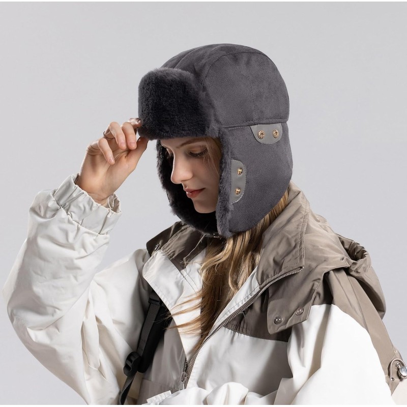 HUAMULAN Gray Trapper Ushanka Hat for Winter Outdoor Activities