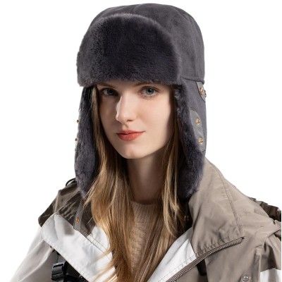 HUAMULAN Gray Trapper Ushanka Hat for Winter Outdoor Activities