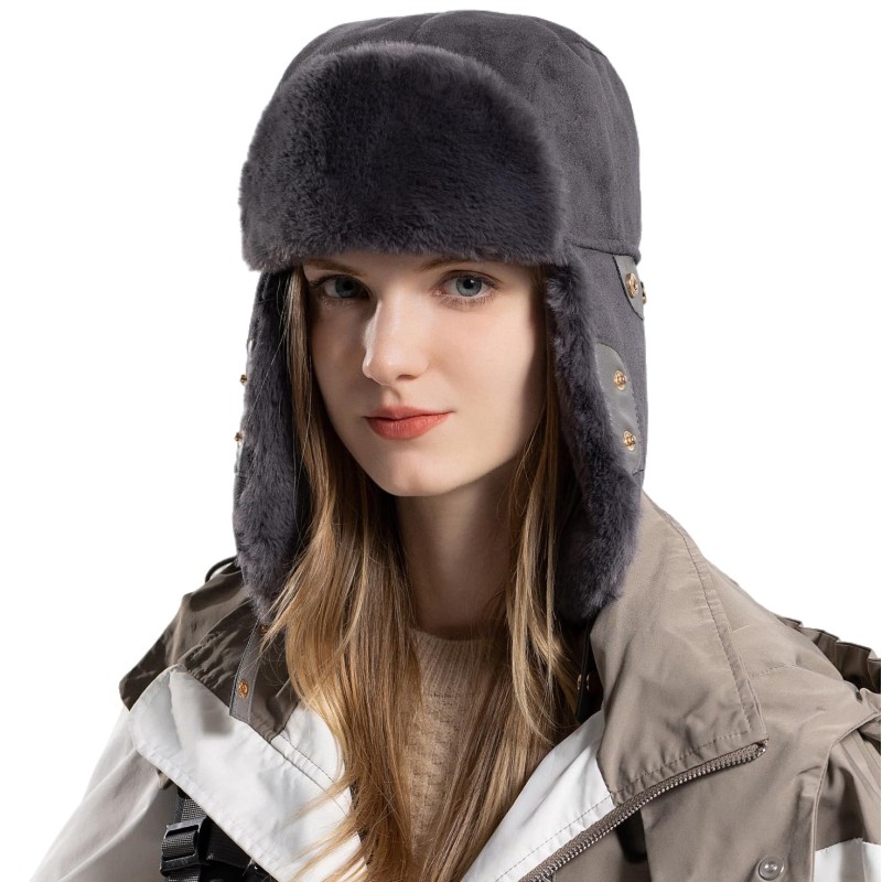 HUAMULAN Gray Trapper Ushanka Hat for Winter Outdoor Activities