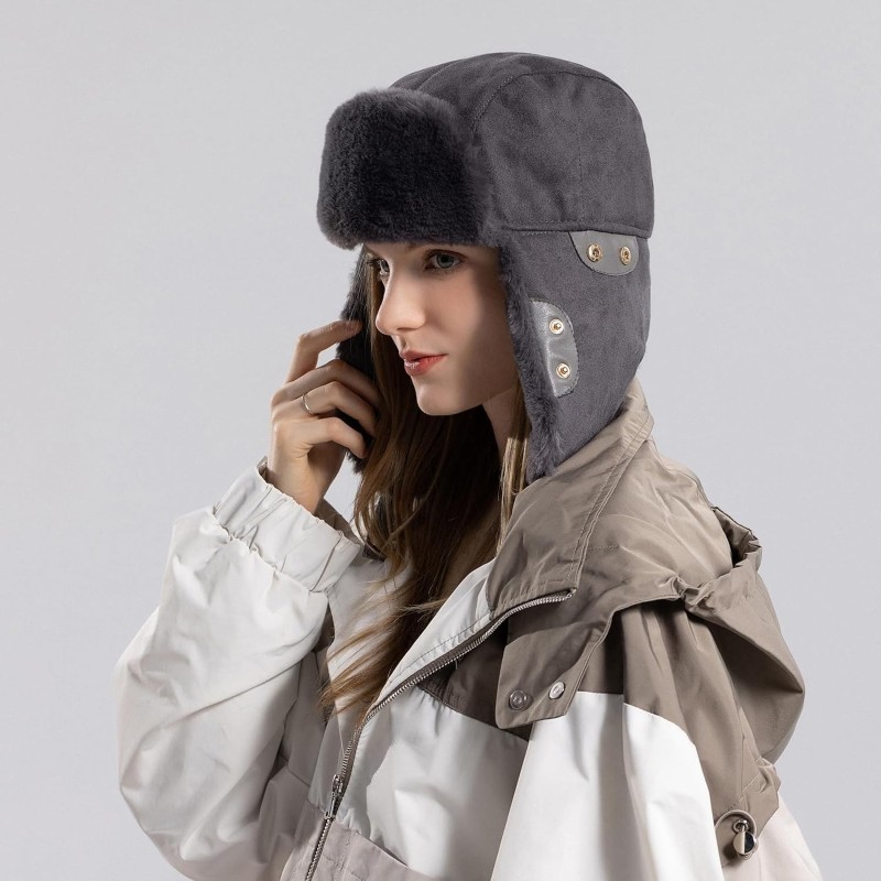 HUAMULAN Gray Trapper Ushanka Hat for Winter Outdoor Activities