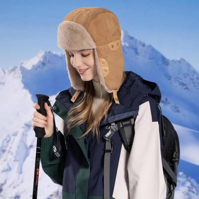 HUAMULAN Khaki Ushanka Trapper Hat with Ear Flaps for Winter