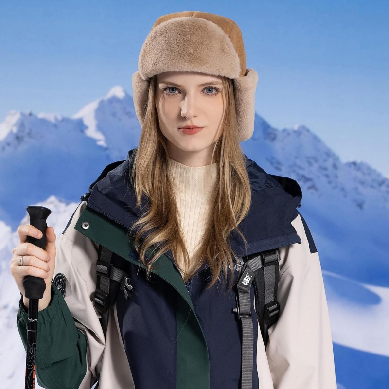 HUAMULAN Khaki Ushanka Trapper Hat with Ear Flaps for Winter