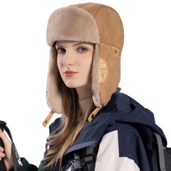 HUAMULAN Men Women Winter Trapper Hat Ushanka Ski Hunting Windproof Warm Ear Flap Cap Khaki One Size