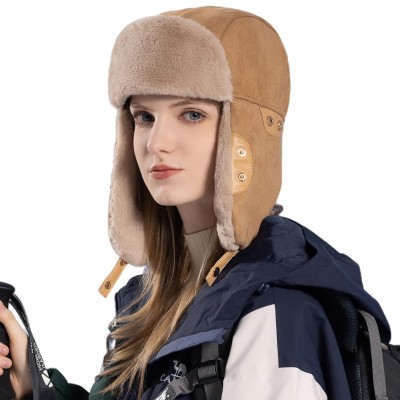 HUAMULAN Khaki Ushanka Trapper Hat with Ear Flaps for Winter