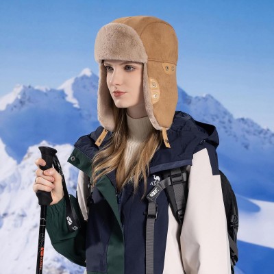 HUAMULAN Khaki Ushanka Trapper Hat with Ear Flaps for Winter