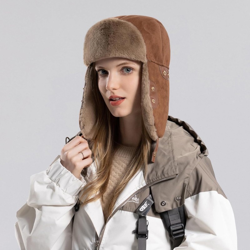 HUAMULAN Brown Ushanka Trapper Hat with Ear Flaps