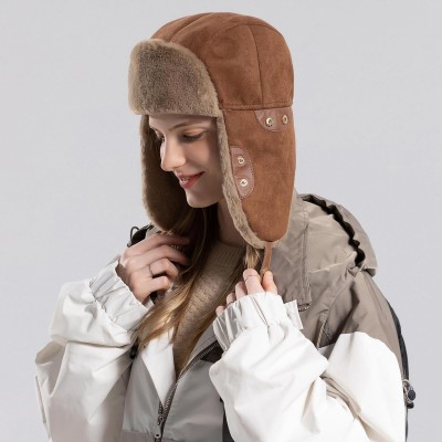 HUAMULAN Brown Ushanka Trapper Hat with Ear Flaps