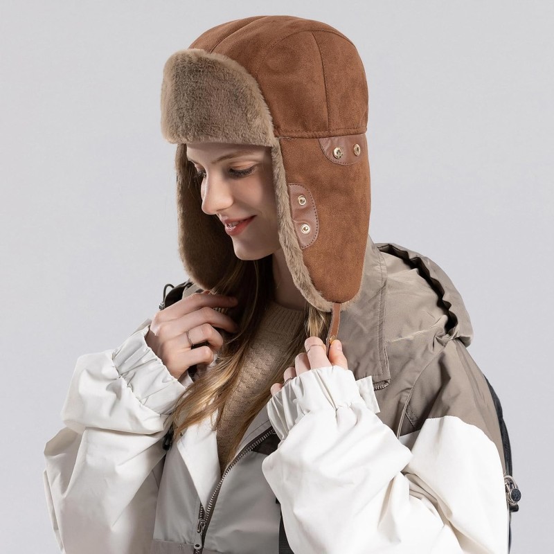 HUAMULAN Brown Ushanka Trapper Hat with Ear Flaps
