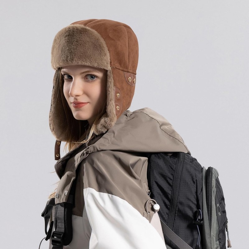 HUAMULAN Brown Ushanka Trapper Hat with Ear Flaps