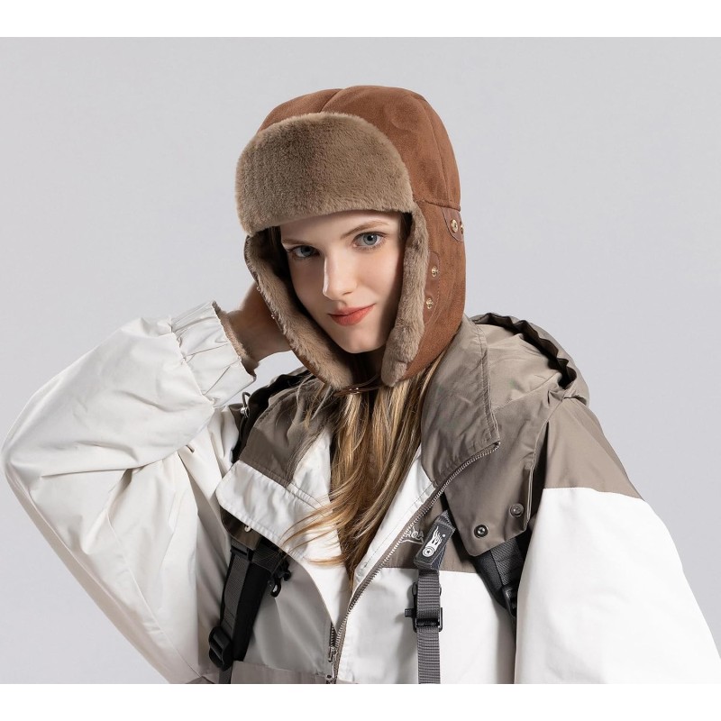 HUAMULAN Brown Ushanka Trapper Hat with Ear Flaps