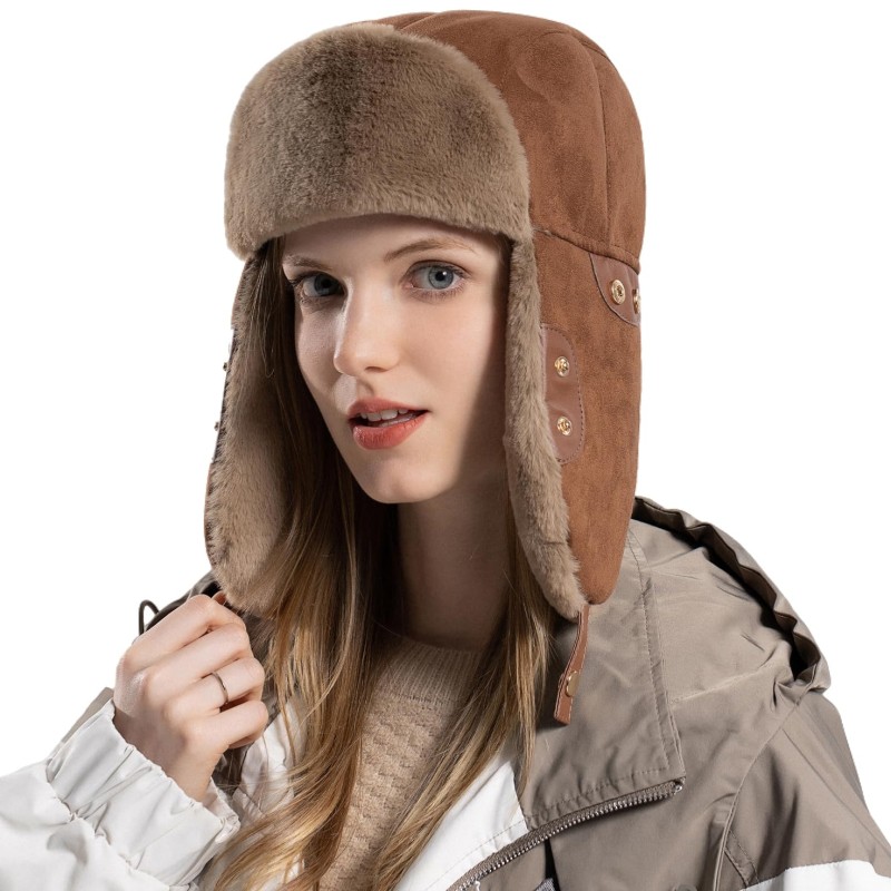 HUAMULAN Brown Ushanka Trapper Hat with Ear Flaps