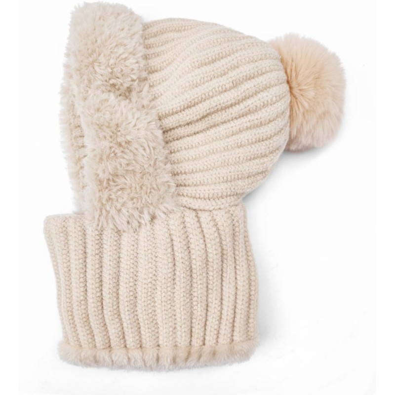 HUAMULAN Women's Fleece Lined Pom Pom Beanie Balaclava Beige Winter Ski HUAMULAN Women's Beanie Balaclava Beige Fleece Lined Pom Pom for Winter Ski