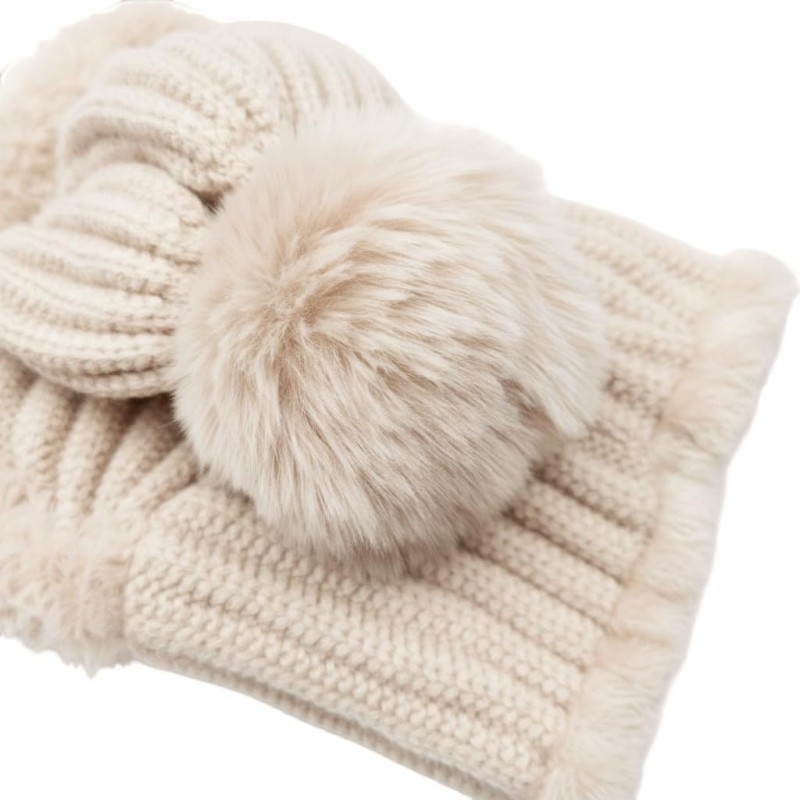 HUAMULAN Women's Fleece Lined Pom Pom Beanie Balaclava Beige Winter Ski HUAMULAN Women's Beanie Balaclava Beige Fleece Lined Pom Pom for Winter Ski