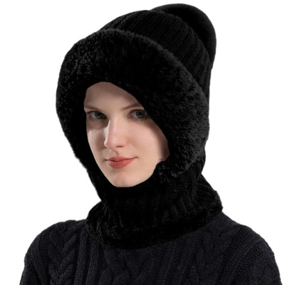 HUAMULAN Winter Balaclava Hat Mask Scarf Set for Ski HUAMULAN Women's Fleece Lined Balaclava Hat with Faux Fur Pompom