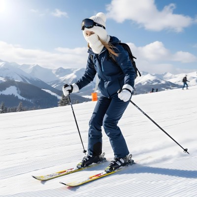 HUAMULAN Women's Cream Fleece Lined 3-in-1 Ski Balaclava Hat HUAMULAN Women's Cream White Fleece Lined 3-in-1 Winter Balaclava Ski Hat Mask Scarf with Pompom
