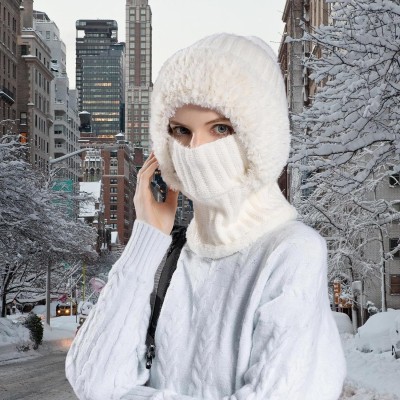 HUAMULAN Women's Cream Fleece Lined 3-in-1 Ski Balaclava Hat HUAMULAN Women's Cream White Fleece Lined 3-in-1 Winter Balaclava Ski Hat Mask Scarf with Pompom