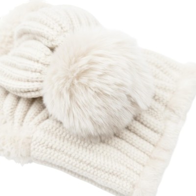HUAMULAN Women's Cream Fleece Lined 3-in-1 Ski Balaclava Hat HUAMULAN Women's Cream White Fleece Lined 3-in-1 Winter Balaclava Ski Hat Mask Scarf with Pompom