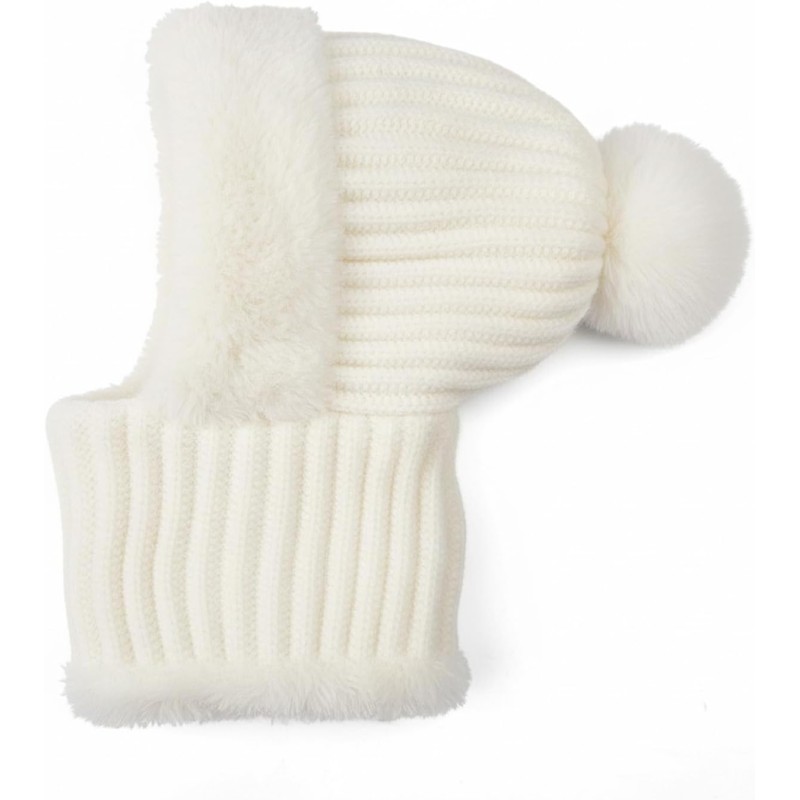 HUAMULAN Women's Cream Fleece Lined 3-in-1 Ski Balaclava Hat HUAMULAN Women's Cream White Fleece Lined 3-in-1 Winter Balaclava Ski Hat Mask Scarf with Pompom