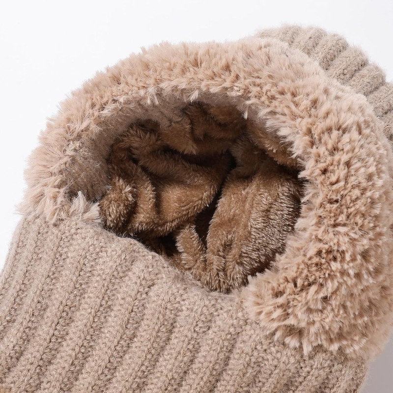 HUAMULAN Khaki 3-in-1 Fleece Lined Winter Balaclava Beanie with Pompom for Skiing