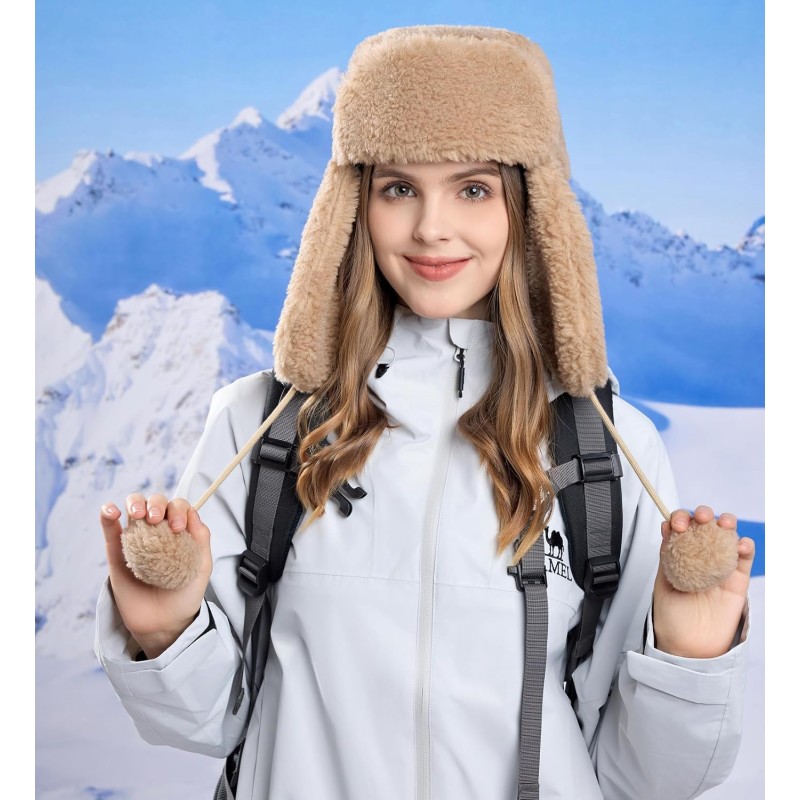 HUAMULAN Unisex Khaki Ushanka Trapper Hat for Winter Skiing