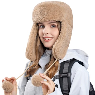 HUAMULAN Unisex Khaki Ushanka Trapper Hat for Winter Skiing