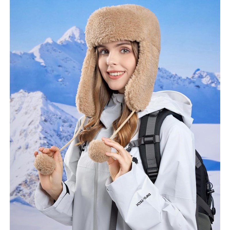 HUAMULAN Unisex Khaki Ushanka Trapper Hat for Winter Skiing