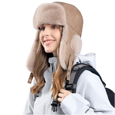 HUAMULAN Brown Ushanka Trapper Hat with Ear Flaps for Winter Ski Hunting