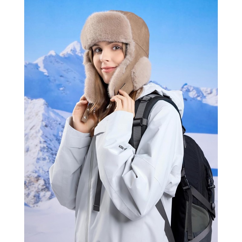HUAMULAN Brown Ushanka Trapper Hat with Ear Flaps for Winter Ski Hunting
